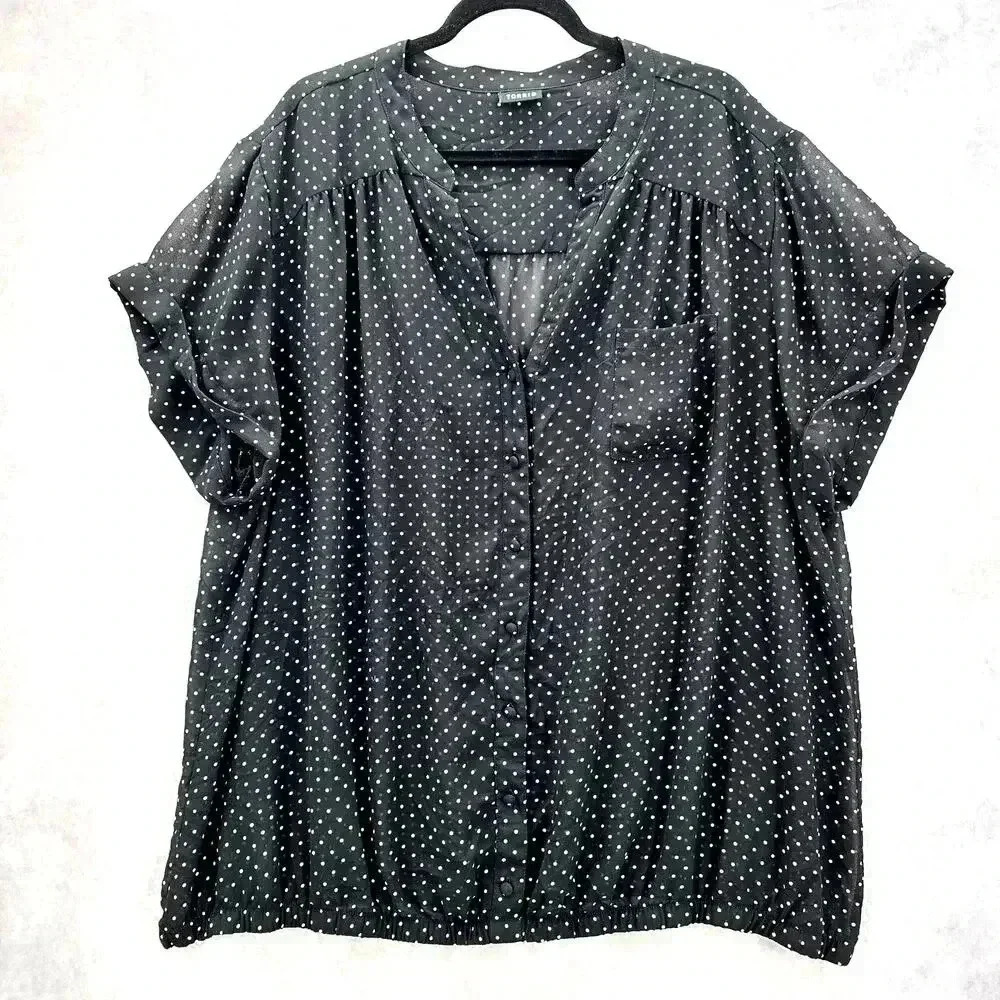 Torrid Black Sheer Polka Dot Blouse‎ Shirt Top Plus Size 3XL